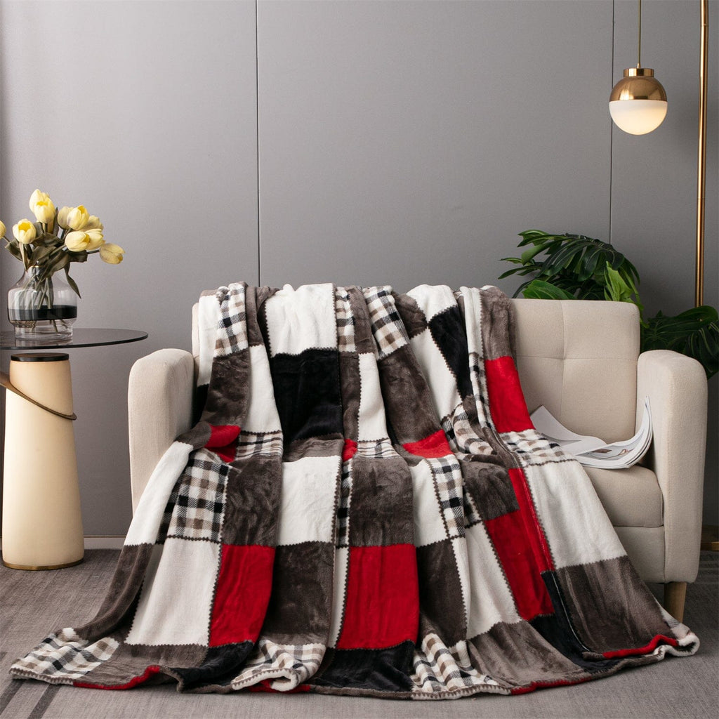 Tache Brown Red Sunset Maple Farmhouse Plaid Patchwork Throw Blanket (4025)
