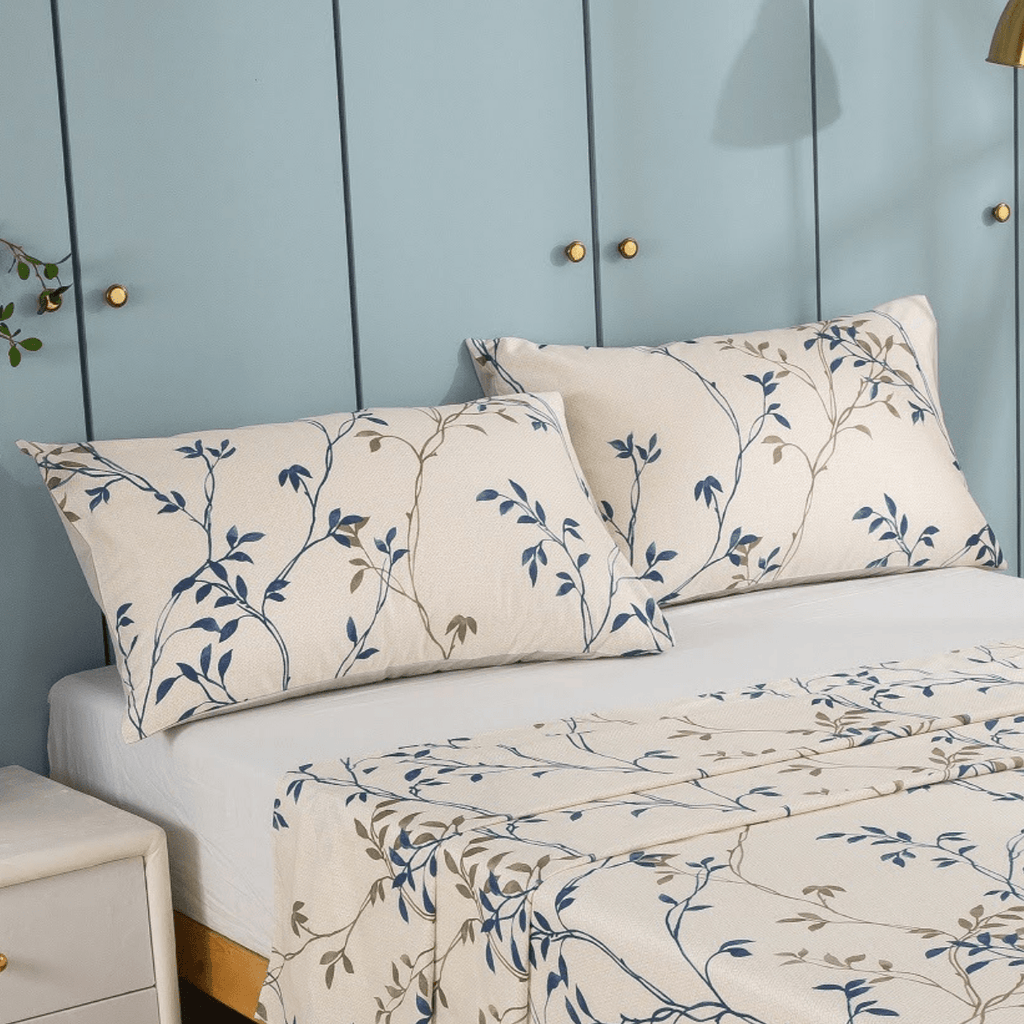 Tache Poplin Cotton Elegant Leaf Vine Cream Beige Fitted Sheet / Flat Sheet (JHW-842)