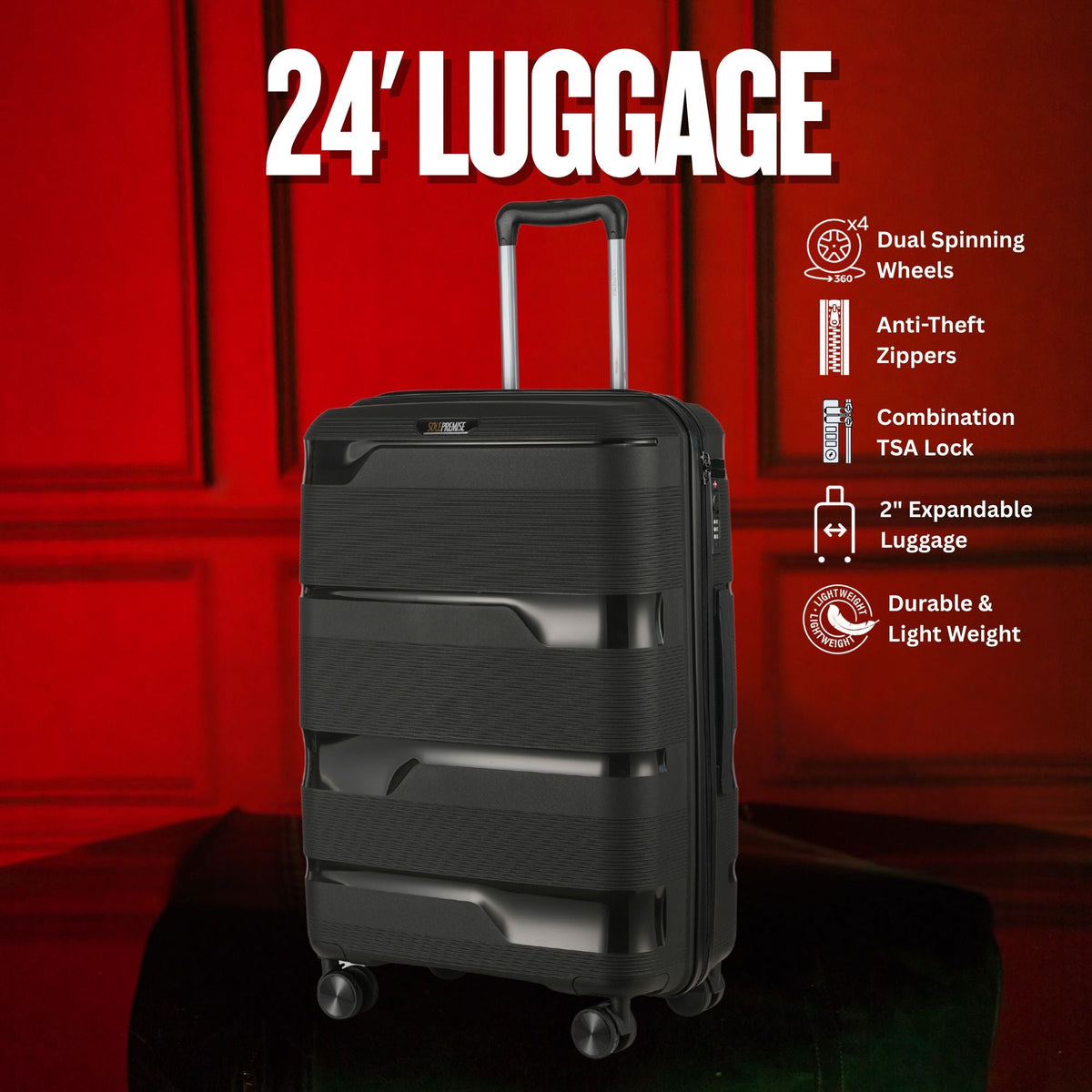 24-inch Black Hardcase Roller Luggage