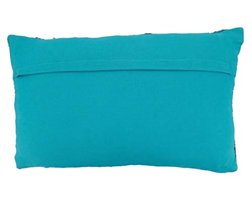 Fennco Styles Striped Chindi Decorative Cotton Filled Throw Pillow - Blue Textured Cushion for Home, Couch, Living Room and Office Décor
