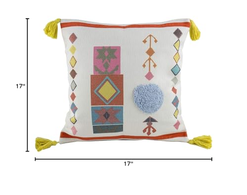 Fennco Styles Woven Applique Indoor Throw Pillow - Square 17 x 17 Inch Decorative Throw Pillow - Cozy Accent Pillow for Couch, Bedroom and Living Room Décor