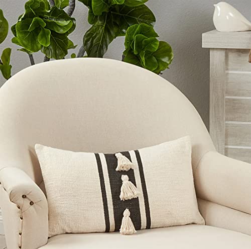 Fennco Styles Woven Striped Tassel Decorative Cotton Throw Pillow - Textured Cushion for Home, Couch, Bedroom, Living Room and Office Décor