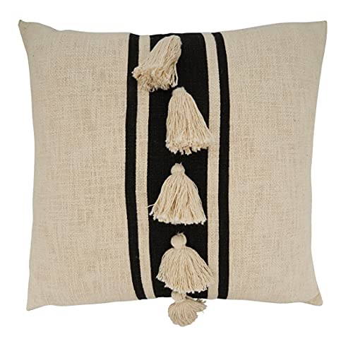 Fennco Styles Woven Striped Tassel Decorative Cotton Throw Pillow - Textured Cushion for Home, Couch, Bedroom, Living Room and Office Décor