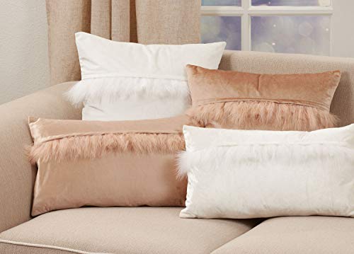 Fennco Styles Velvet with Faux Fur Design Decorative Throw Pillow - White Cushion Case for Couch, Home Décor, Bedroom Décor and Christmas, Housewarming Gift