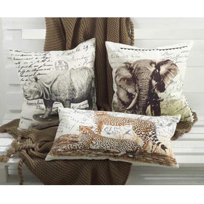 Fennco Styles Safari Collection Country Elephant 100% Pure Cotton 18 x 18 Inch Throw Pillow with Case & Insert – Natural Decorative Pillow for Couch, Bedroom and Living Room Décor