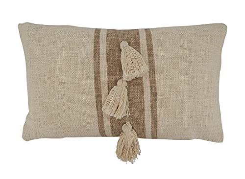 Fennco Styles Woven Striped Tassel Decorative Cotton Throw Pillow - Textured Cushion for Home, Couch, Bedroom, Living Room and Office Décor