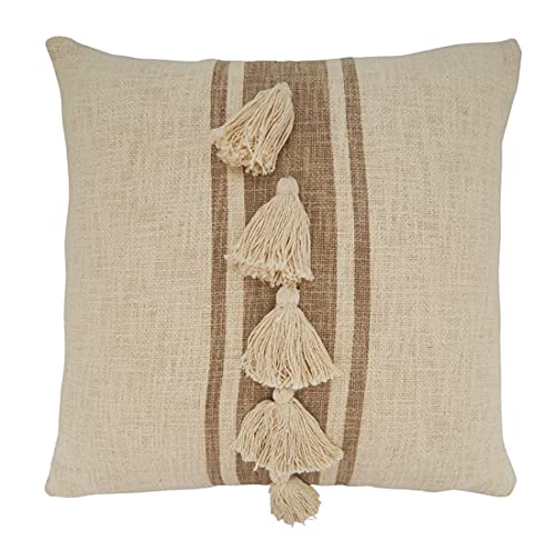 Fennco Styles Woven Striped Tassel Decorative Cotton Throw Pillow - Textured Cushion for Home, Couch, Bedroom, Living Room and Office Décor