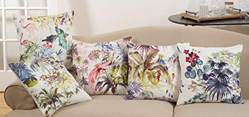 Fennco Styles Watercolor Tropical Phoenix Birds Down-Filled Linen Throw Pillow - 20"x20"
