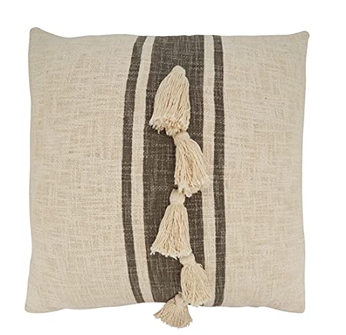 Fennco Styles Woven Striped Tassel Decorative Cotton Throw Pillow - Textured Cushion for Home, Couch, Bedroom, Living Room and Office Décor