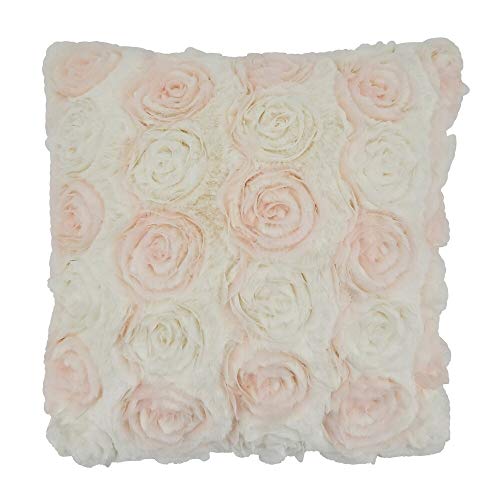 Fennco Styles Romantic 3D Rose Textured Decorative Throw Pillow Cover 17 x 17 Inch - Embroidered Floral Throw Pillow Case for Home, Wedding and Valentine's Day Décor