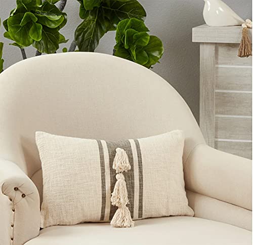 Fennco Styles Woven Striped Tassel Decorative Cotton Throw Pillow - Textured Cushion for Home, Couch, Bedroom, Living Room and Office Décor