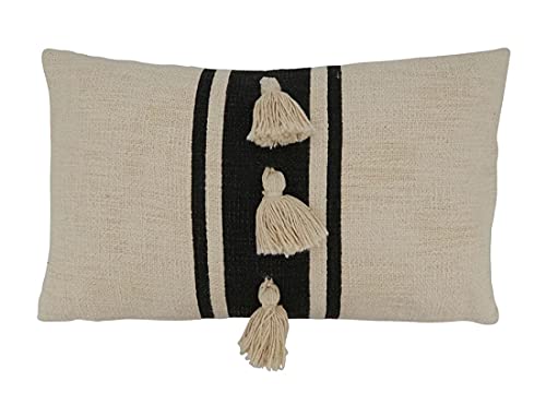 Fennco Styles Woven Striped Tassel Decorative Cotton Throw Pillow - Textured Cushion for Home, Couch, Bedroom, Living Room and Office Décor