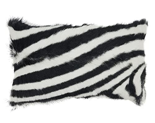 Fennco Styles Zebra Goat Fur Decorative Filled Throw Pillow 18" W x 18" L - Black & White Square Cushion for Couch, Bedroom and Living Room Décor