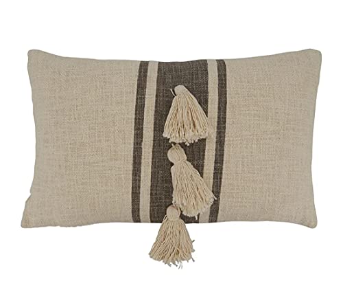 Fennco Styles Woven Striped Tassel Decorative Cotton Throw Pillow - Textured Cushion for Home, Couch, Bedroom, Living Room and Office Décor