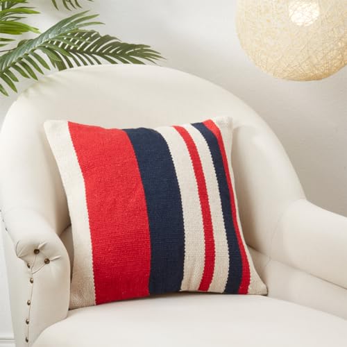 Fennco Styles Stripe Americana Design Decorative Throw Pillow Cover 18" W X 18" L - 100% Cotton Woven Square Cushion Case for Couch, Bedroom, Living Room and National Holidays Décor