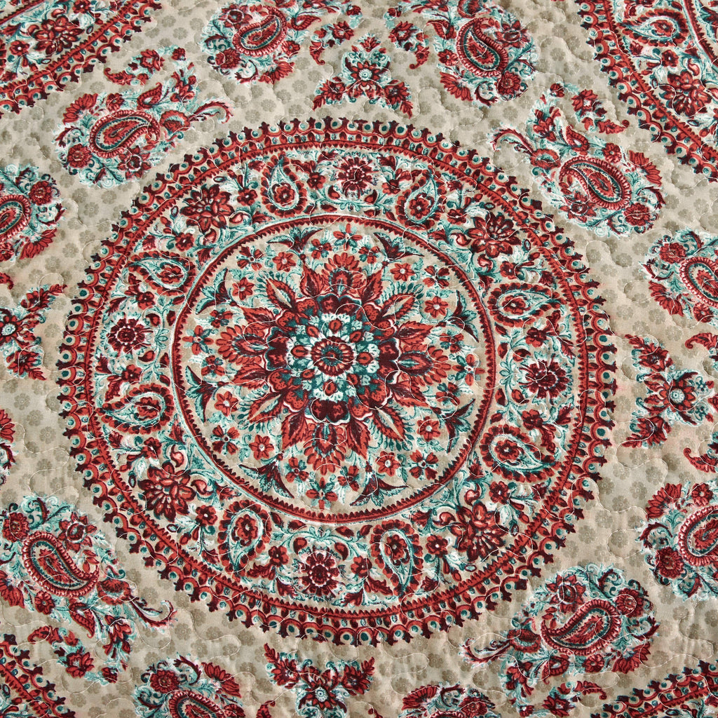 Tache Bohemian Desert Medallion Boteh Paisley Orange Blue Taupe Quilt Set (TJ3502)
