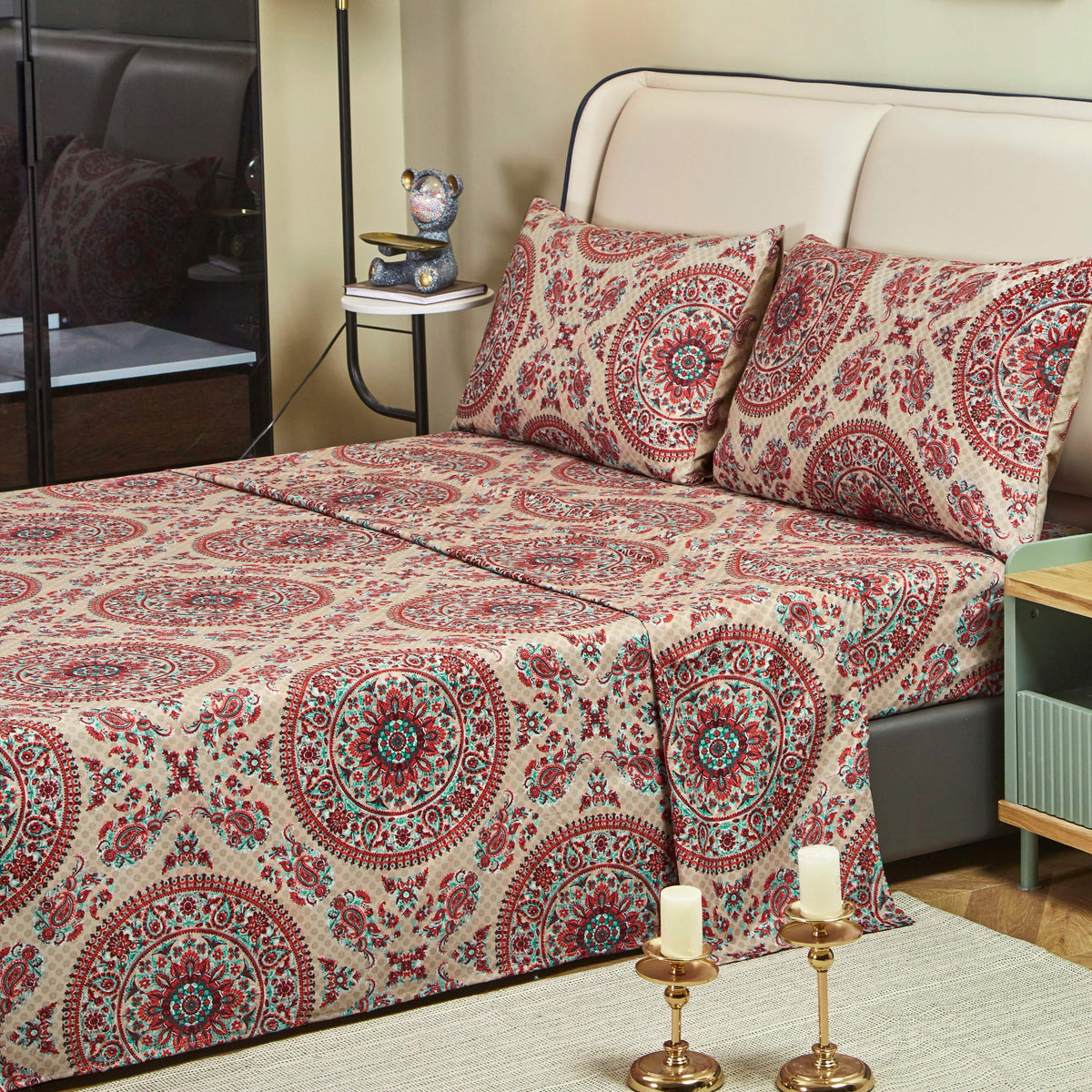 Tache Bohemian Desert Medallion Boteh Paisley Taupe Fitted Sheet / Flat Sheet (TJ3502)