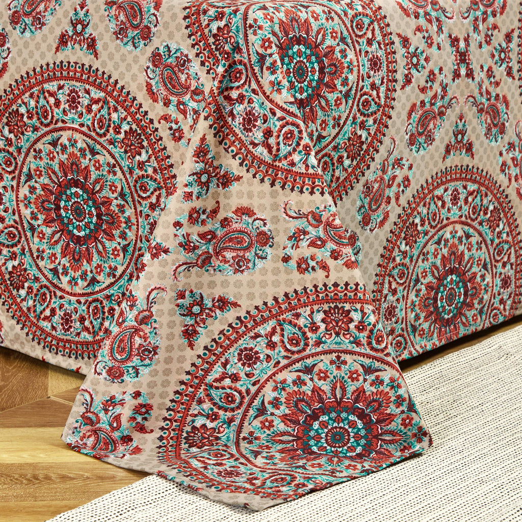 Tache Bohemian Desert Medallion Boteh Paisley Taupe Fitted Sheet / Flat Sheet (TJ3502)