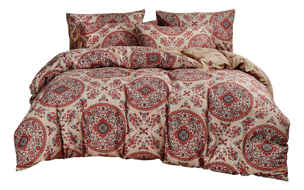 Tache Bohemian Desert Medallion Boteh Paisley Orange Blue Taupe Reversible Duvet Cover (TJ3502)