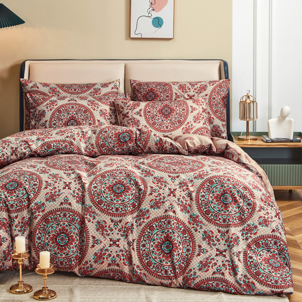 Tache Bohemian Desert Medallion Boteh Paisley Orange Blue Taupe Reversible Duvet Cover (TJ3502)