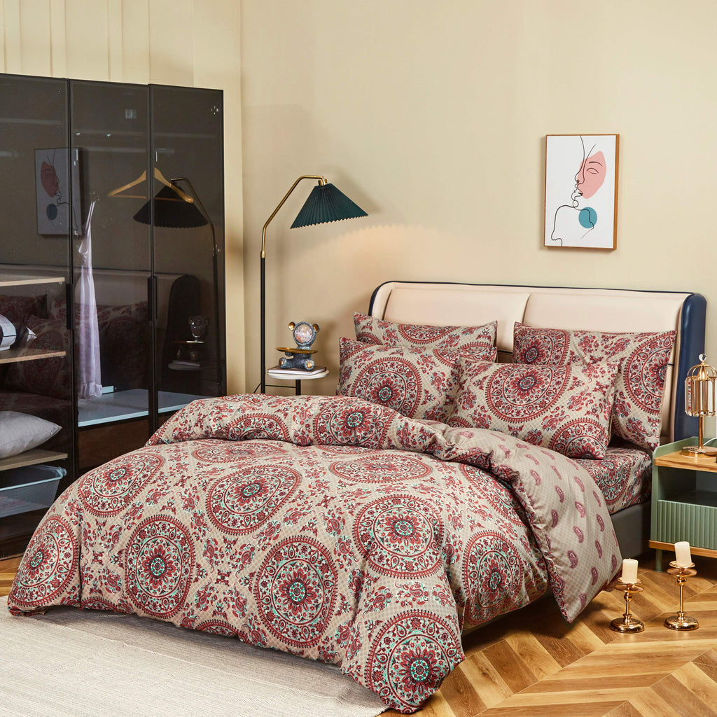 Tache Bohemian Desert Medallion Boteh Paisley Orange Blue Taupe Reversible Duvet Cover (TJ3502)