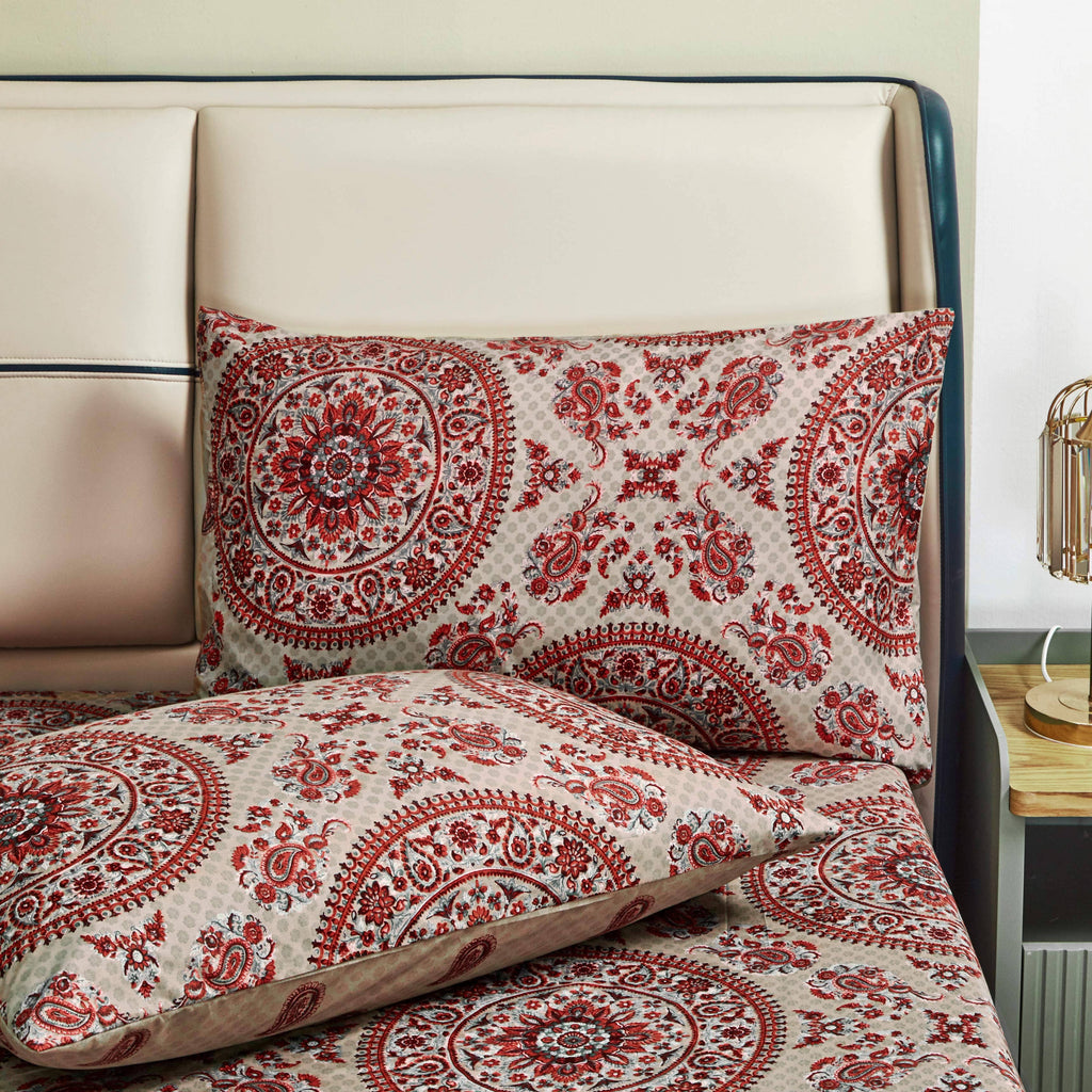 Tache Bohemian Desert Medallion Boteh Paisley Taupe Fitted Sheet / Flat Sheet (TJ3502)