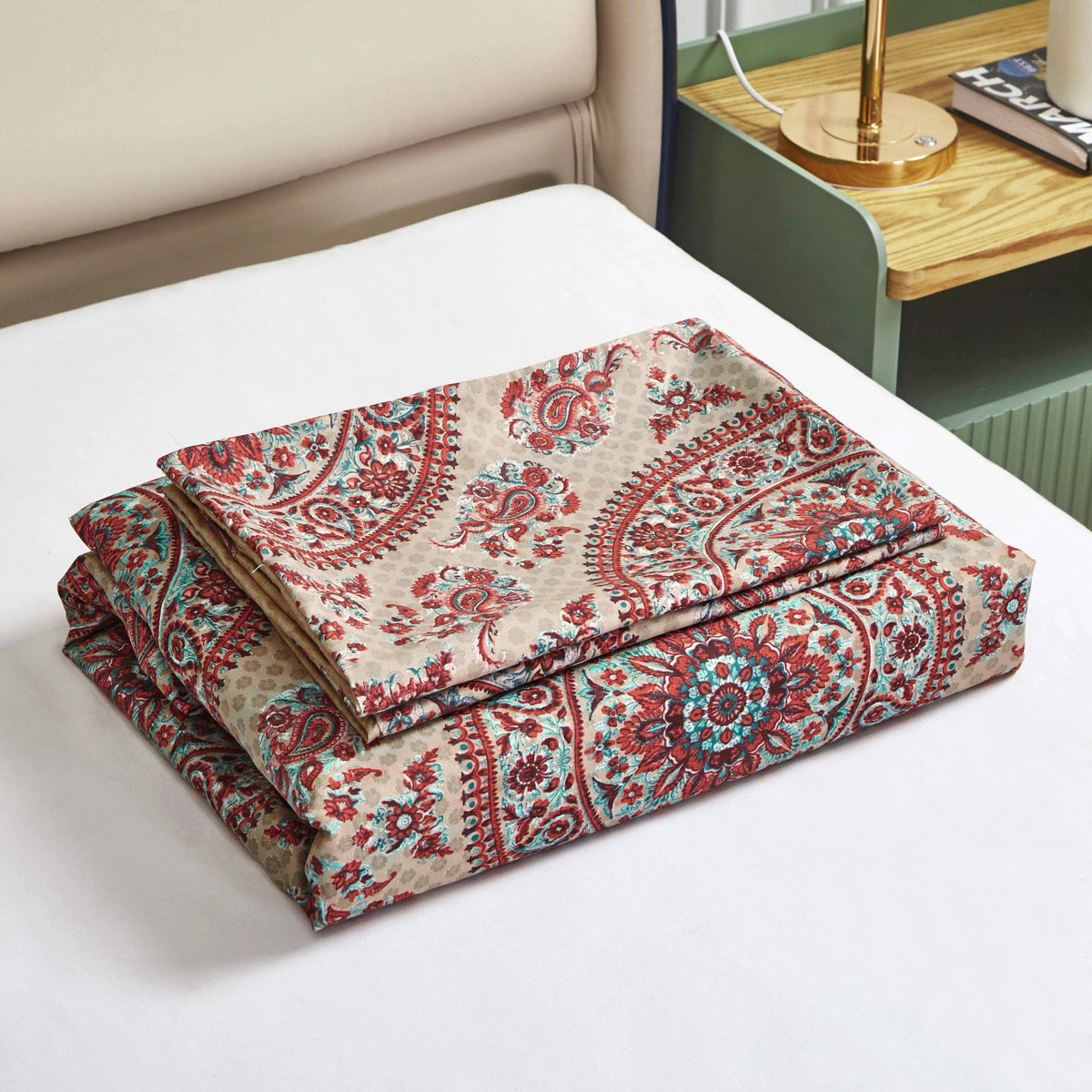 Tache Bohemian Desert Medallion Boteh Paisley Orange Blue Taupe Reversible Duvet Cover (TJ3502)