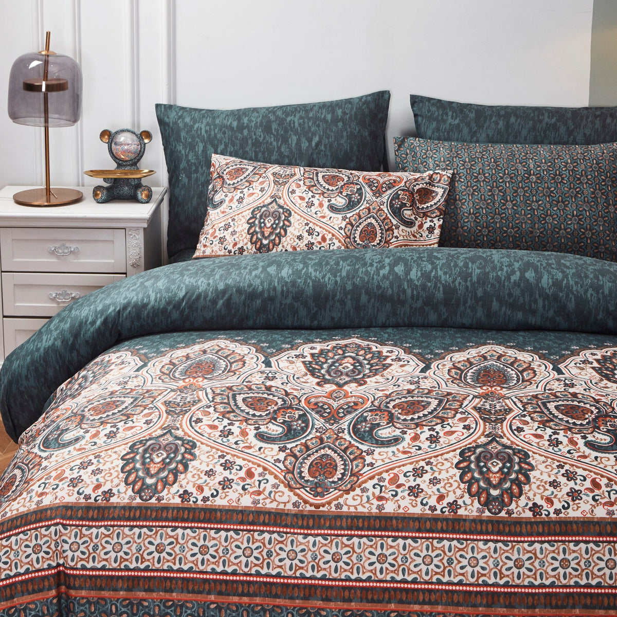 Tache Rustic Paisley Mandala Palace Floral Watercolor Dark Teal Duvet Cover (KF174)