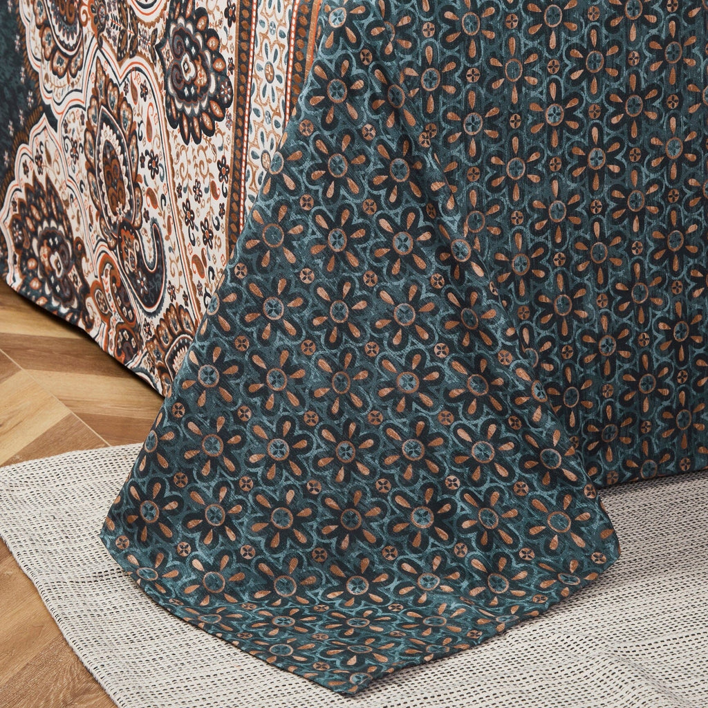 Tache Rustic Paisley Mandala Palace Floral Watercolor Dark Teal Fitted Sheet / Flat Sheet (KF174)