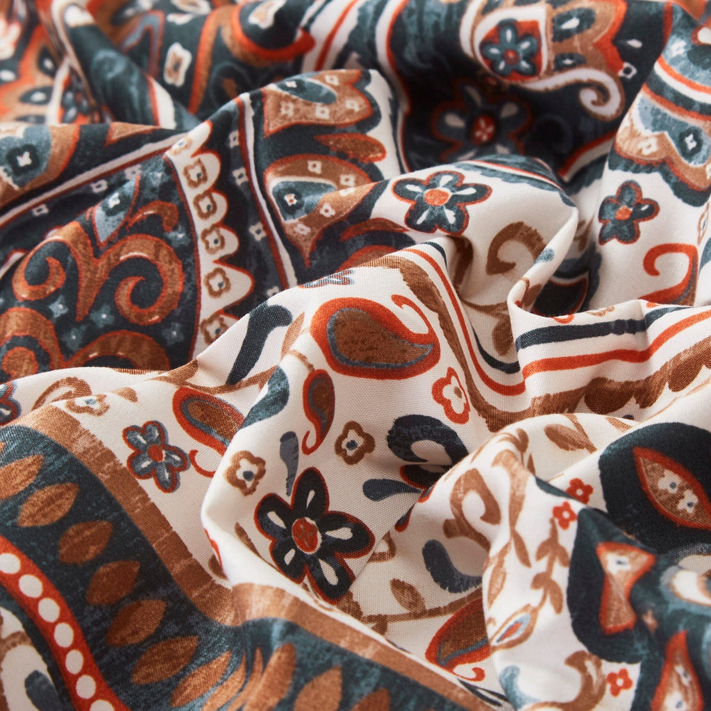 Tache Rustic Paisley Mandala Palace Floral Watercolor Dark Teal Fitted Sheet / Flat Sheet (KF174)