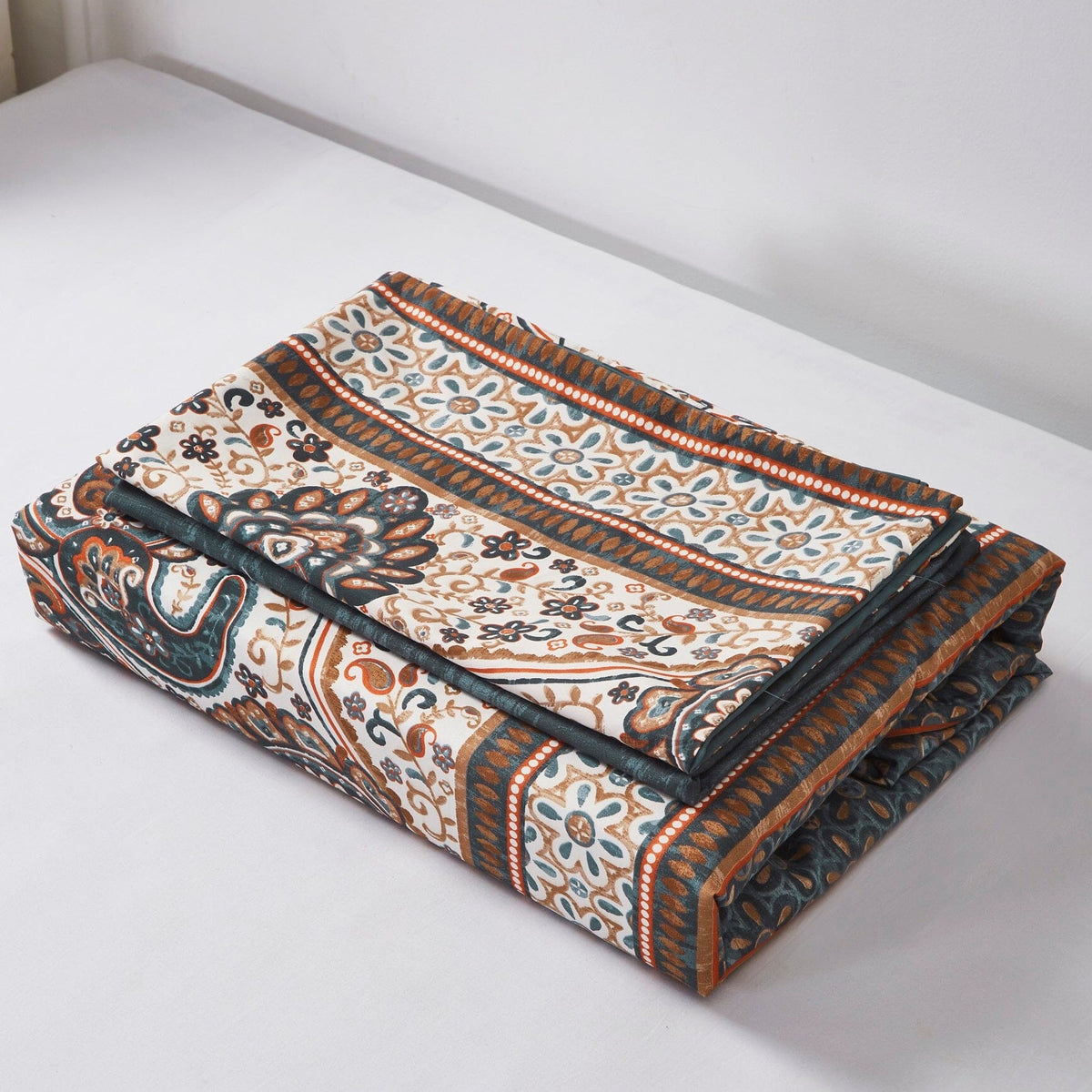 Tache Rustic Paisley Mandala Palace Floral Watercolor Dark Teal Fitted Sheet / Flat Sheet (KF174)