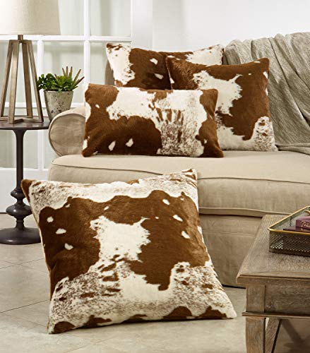 Fennco Styles Rustic Faux Fur Cowhide 14" W x 22" L Decorative Throw Pillow Case – Brown Fur Pillow Case for Couch, Bedroom and Living Room Décor
