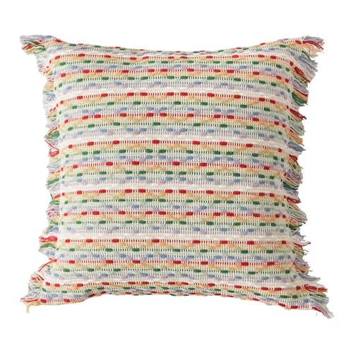 Fennco Styles Yarn Dyed Jacquard Decorative Filled Throw Pillow 18" W x 18" L - Colorful Striped Fringe Cushion for Home, Couch, Bedroom, Living Room and Office Décor