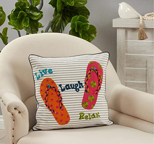 Fennco Styles Summer Sandals, Relax, Live, Laugh Cotton Decorative Throw Pillow Cover 18" W x 18" L - Multicolored Cushion Case for Home, Couch, Bedroom and Living Room