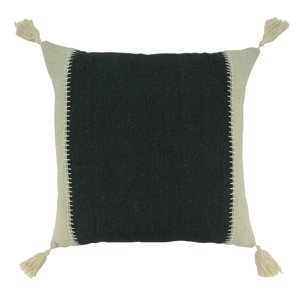 Fennco Styles Whipstitch Banded Cotton Decorative Throw Pillow 20" W x 20" L - Black & Natural Modern Textured Cushion for Home, Couch, Bedroom, Living Room and Office Décor
