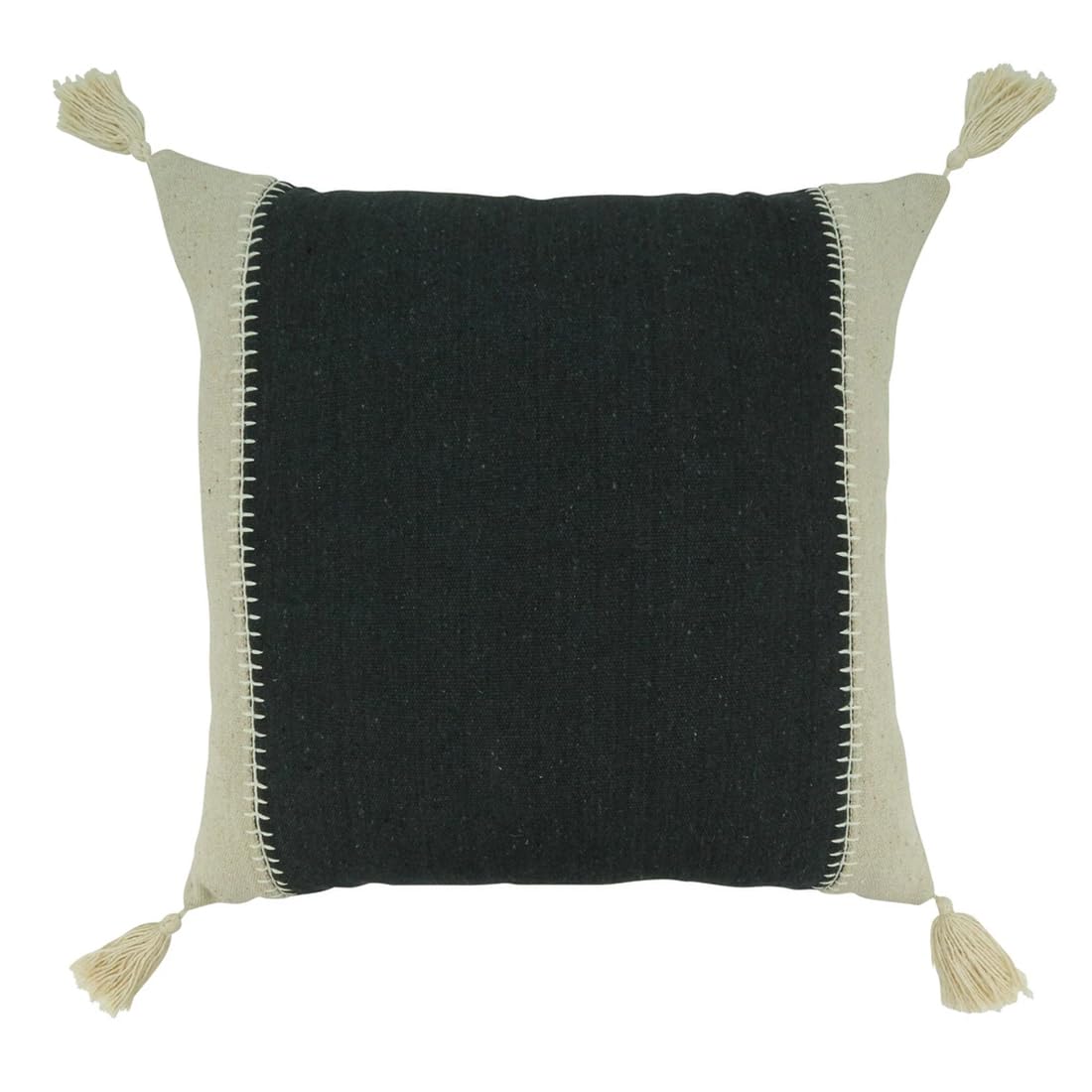 Fennco Styles Whipstitch Banded Cotton Decorative Throw Pillow 20" W x 20" L - Black & Natural Modern Textured Cushion for Home, Couch, Bedroom, Living Room and Office Décor
