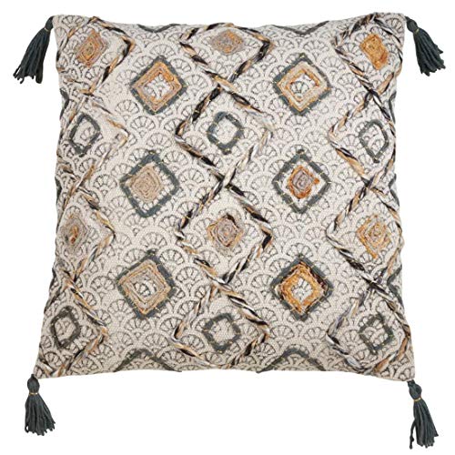 Fennco Styles Geometric Block Print Embroidered Cotton Decorative Throw Pillow - Multicolored Throw Pillow for Home, Couch, Living Room, Bedroom Décor