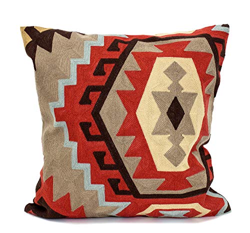 Fennco Styles Stylish Embroidered Tribal Kilim Canvas Cotton Throw Pillow 18" Square