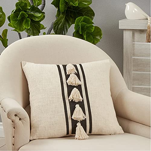 Fennco Styles Woven Striped Tassel Decorative Cotton Throw Pillow - Textured Cushion for Home, Couch, Bedroom, Living Room and Office Décor