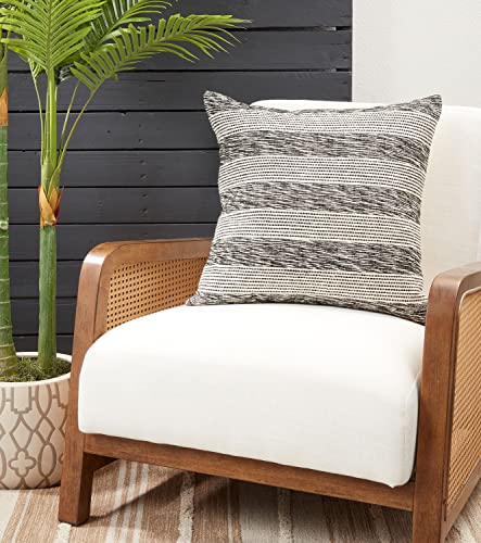Fennco Styles Striped Design Cotton Decorative Throw Pillow 20" W x 20" L - Black & White Textured Cushion for Home, Couch, Bedroom, Living Room and Office Décor