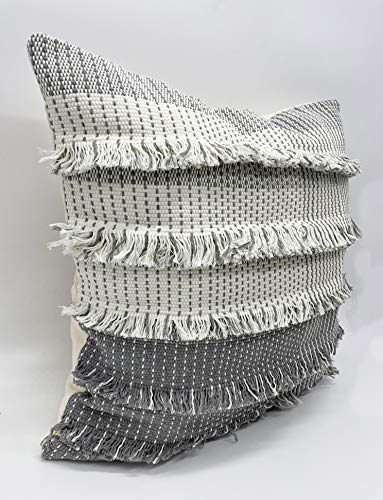 Fennco Styles Two Tone Fringe Cotton Decorative Throw Pillow Cover & Inset 18" W x 18" L - Multicolored Cushion for Home, Couch, Bedroom, Living Room and Office Décor