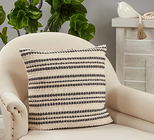 Fennco Styles Woven Striped Cotton Decorative Throw Pillow Cover 22" W x 22" L - Black & White Textured Cushion Case for Home, Couch, Bedroom, Living Room and Office Décor