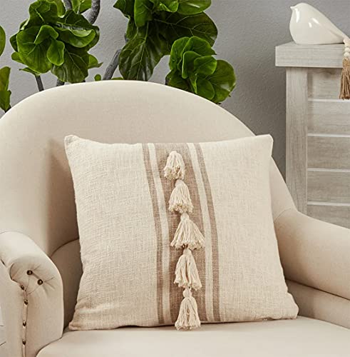 Fennco Styles Woven Striped Tassel Decorative Cotton Throw Pillow - Textured Cushion for Home, Couch, Bedroom, Living Room and Office Décor