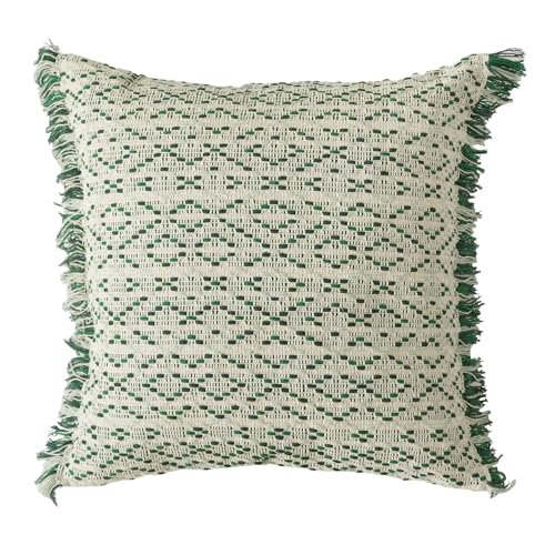 Fennco Styles Yarn Dyed Jacquard Decorative Filled Throw Pillow 18" W x 18" L - Colorful Striped Fringe Cushion for Home, Couch, Bedroom, Living Room and Office Décor