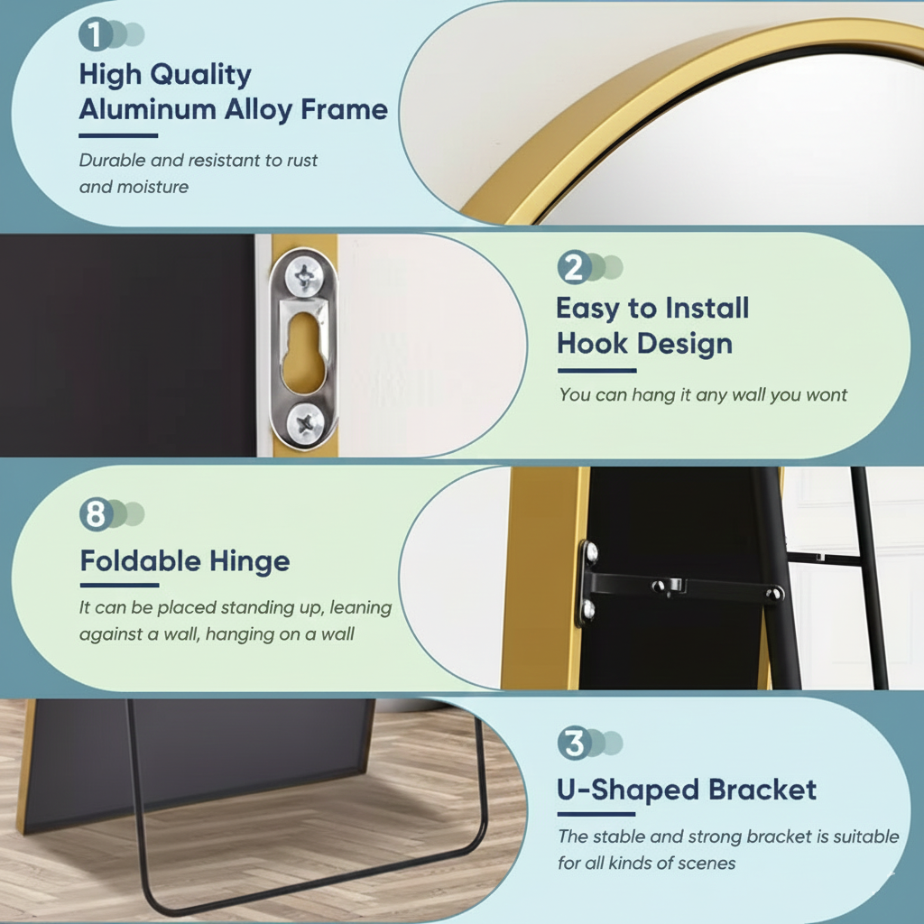 Full-Length Arched Floor Mirror with Stand - Multiple Size