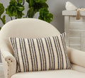 Fennco Styles Woven Striped Cotton Decorative Throw Pillow 16" W x 24" L - Black & White Textured Cushion for Home, Couch, Bedroom, Living Room and Office Décor