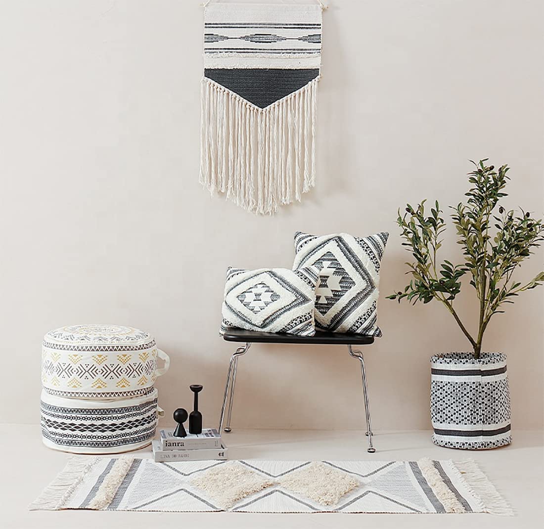Fennco Styles Southwest Diamond Tufted Boho Decorative Throw Pillow Cover 20" W x 20" L - Black Block Print Woven Square Cushion Case for Home, Couch, Living Room, Bedroom, Office and Holiday Décor