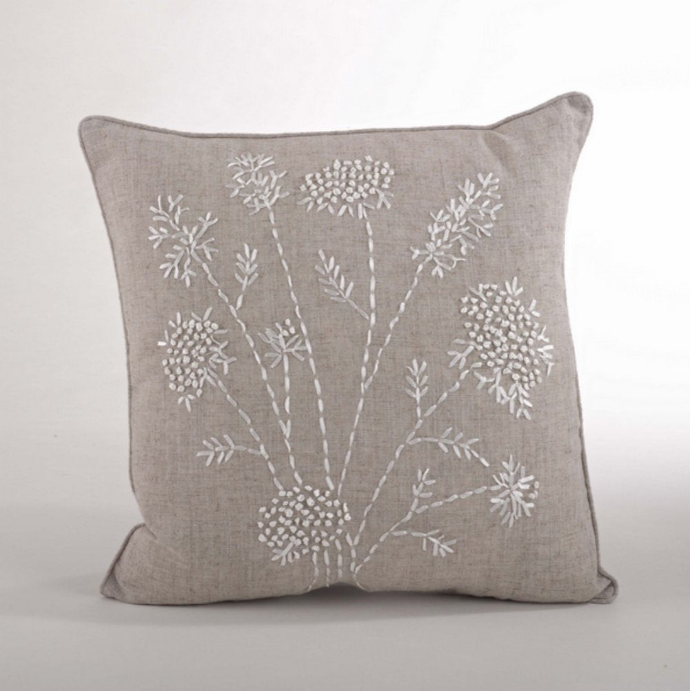 fenncostyles.com Ribbon Embroidered Down Filled Throw Pillow (Natural)