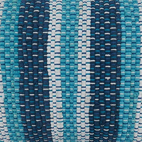 Fennco Styles Striped Chindi Decorative Cotton Filled Throw Pillow - Blue Textured Cushion for Home, Couch, Living Room and Office Décor