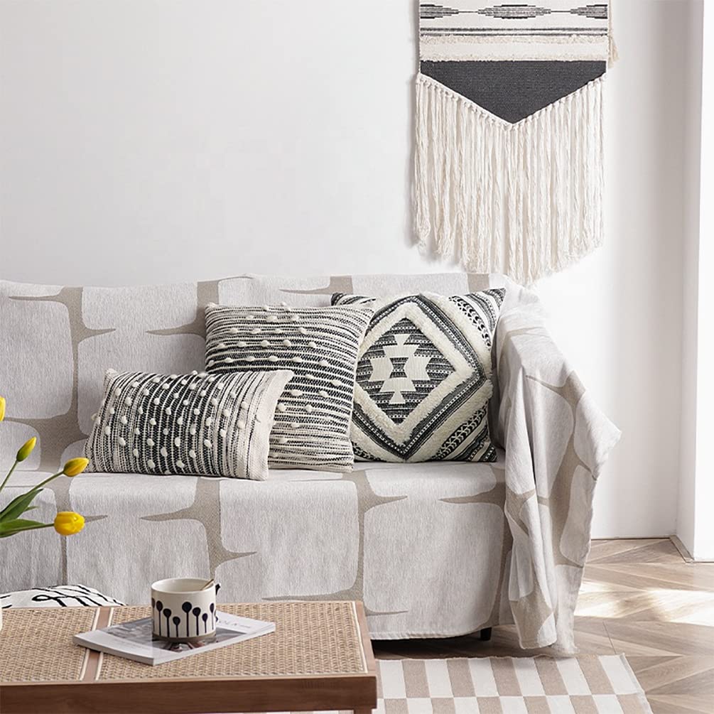 Fennco Styles Southwest Diamond Tufted Boho Decorative Throw Pillow Cover 20" W x 20" L - Black Block Print Woven Square Cushion Case for Home, Couch, Living Room, Bedroom, Office and Holiday Décor